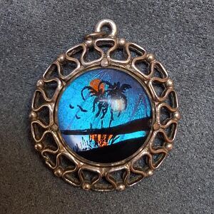 Vintage Butterfly Wing Pendant Charm Pendants Palm Trees Sunset